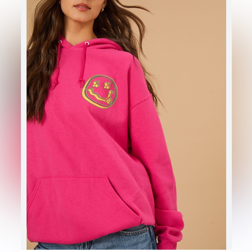 Nirvana Pink Smiley Face Hoodie - Picture 2 of 8